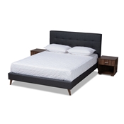 Baxton Studio Maren Mid-Century Modern Dark Grey Fabric Upholstered Full Size Platform Bed with Two Nightstands